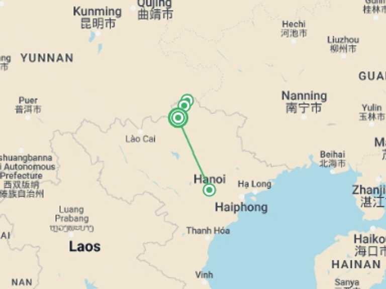 Map of Hanoi Tour with 3 destination visits for the trip: Highlights Of Ha Giang 3 Days 2 Nights