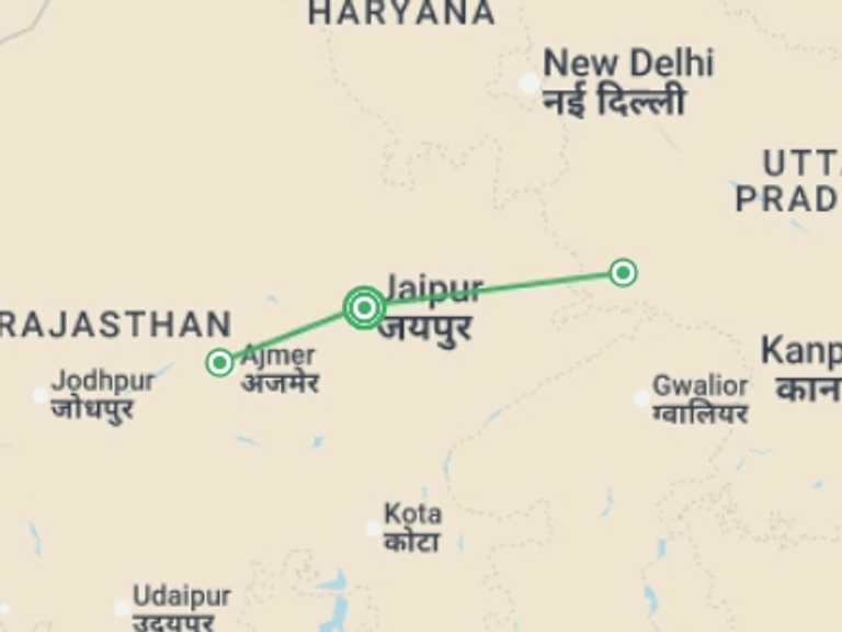 Map of a Volunteering Tour with 3 destination visits for the trip: India Voluntour (Jaipur) 15D/14N