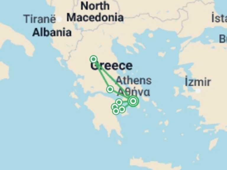 Map of 8-Day Athens Tour with 2 destination visits for the trip: Go Local - Highlights Of Greece, Private Tour
