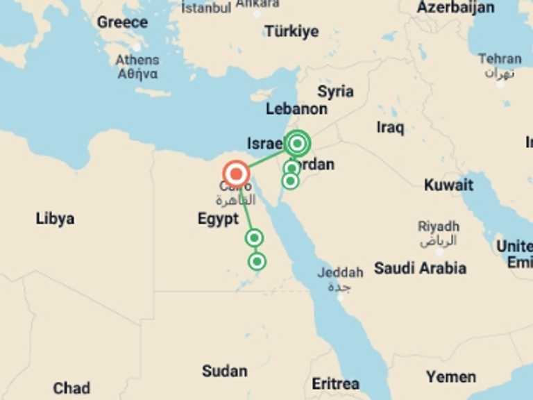 Map of a 4x4, quad and ATV Tour with 6 destination visits for the trip: Jordan & Egypt Express