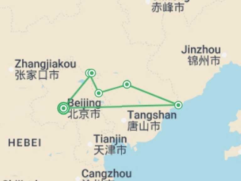 Map of China Tour with 7 destination visits for the trip: Walk the Great Wall of China