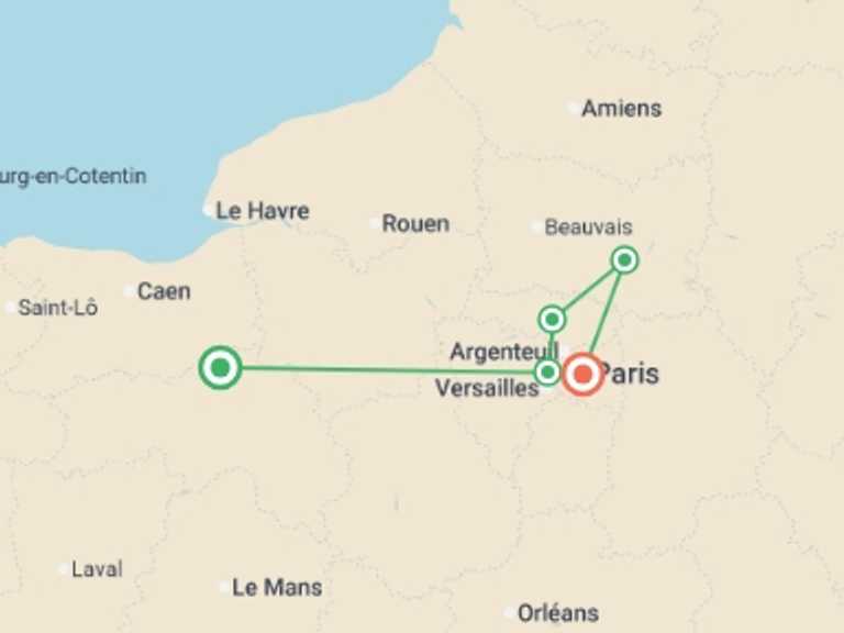 Map of France Cruise Tour with 5 destination visits for the trip: Historic Residences, Local Cuisine, and Hidden Gems in the Oise Valley (port-to-port cruise)