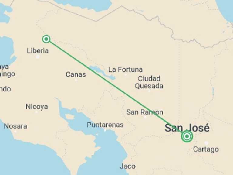 Map of San Jose Getaways and short breaks Tour with 2 destination visits for the trip: Rincon De La Vieja, Short Break (on Request)