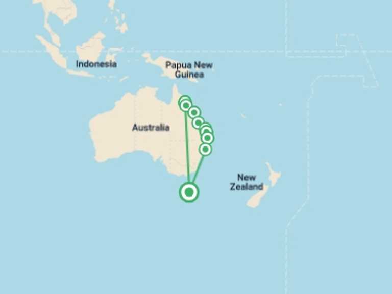 Map of a Adventure and sport Tour with 12 destination visits for the trip: Ultimate Tasmania