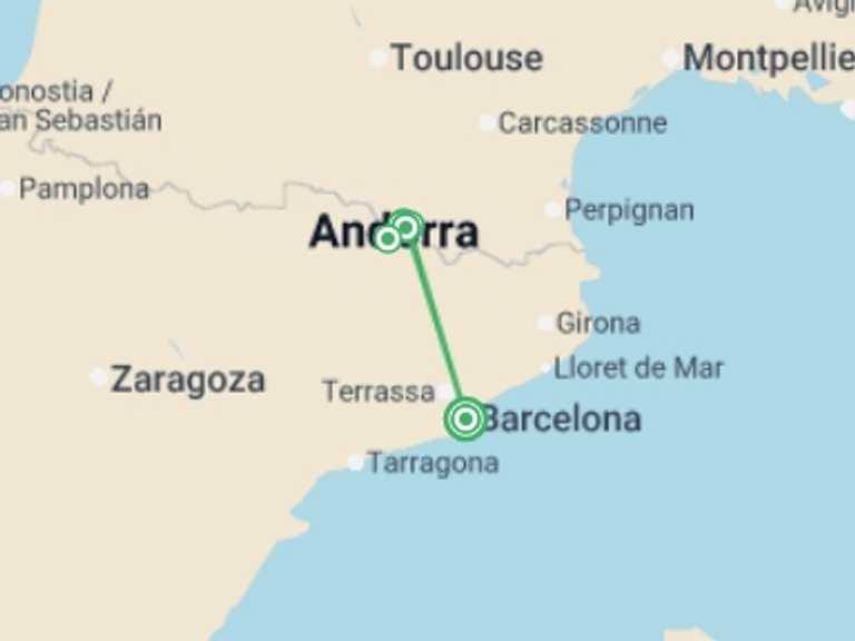 Map of a Sightseeing, attractions, culture and history Tour with 6 destination visits for the trip: Walking in the Pyrenees