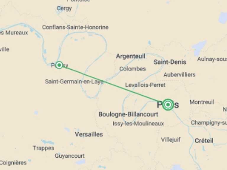 Map of France Tour with 2 destination visits for the trip: Festive Weekend on the Seine River (port-to-port cruise)