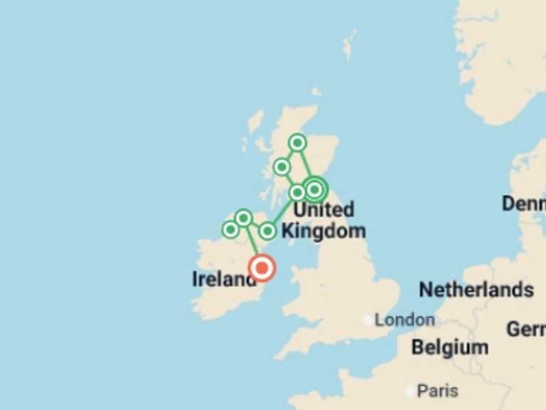 Map of a City sightseeing Tour with 6 destination visits for the trip: Exploring Scotland & Ireland featuring The Royal Edinburgh Military Tattoo