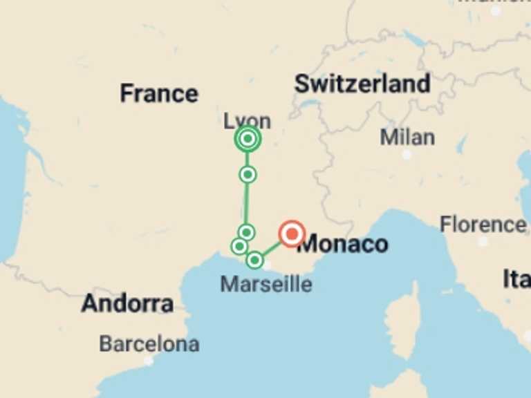 Map of Avignon Cruise Tour with 6 destination visits for the trip: Oenological cruise: Discover the fabulous world of vines and wine (port-to-port cruise)