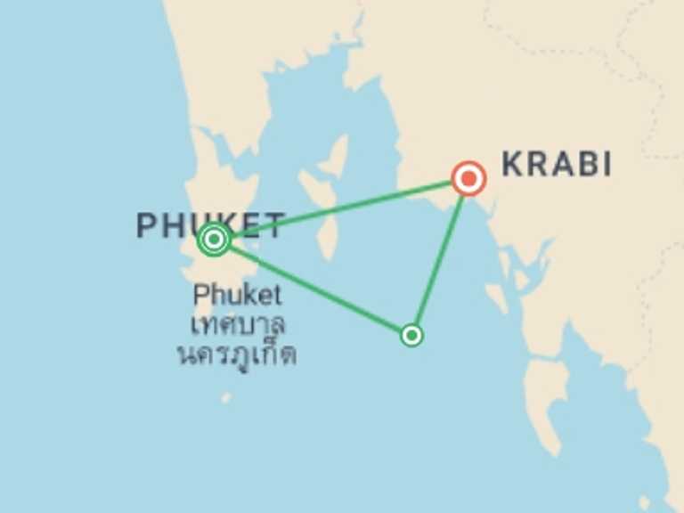 Map of Thailand Natural landmarks sightseeing Tour with 3 destination visits for the trip: Picturesque Solo Islands of Thailand Tour