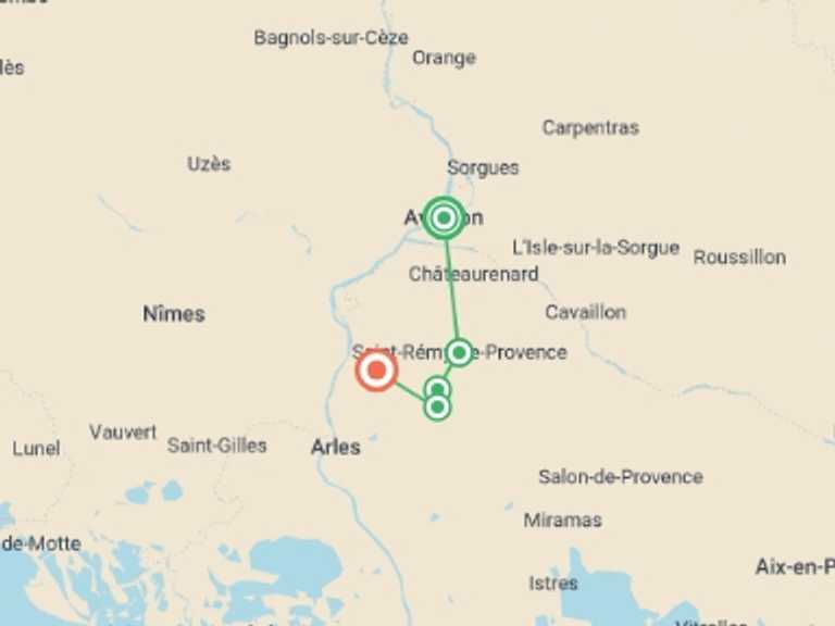 Map of a Walking Tour with 6 destination visits for the trip: Walking In Van Gogh's Provence