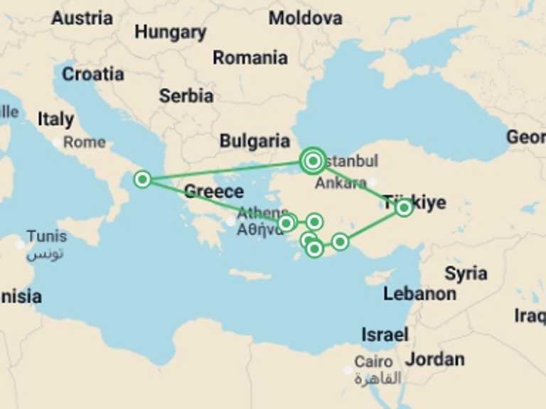 Map itinerary of Turkey Tour in September 2025 with 8 destination visits for the trip: Turkey Explorer - 11 days