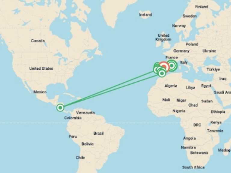 Map itinerary of Portugal Tour in June 2026 with 9 destination visits for the trip: Spain & Portugal Grand Tour (Superior) - 15 days 
