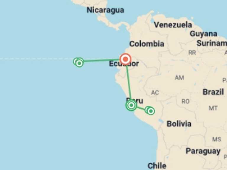 Map itinerary of Lima Tour in September 2026 with 8 destination visits for the trip: Machu Picchu & Galápagos Island Hopping