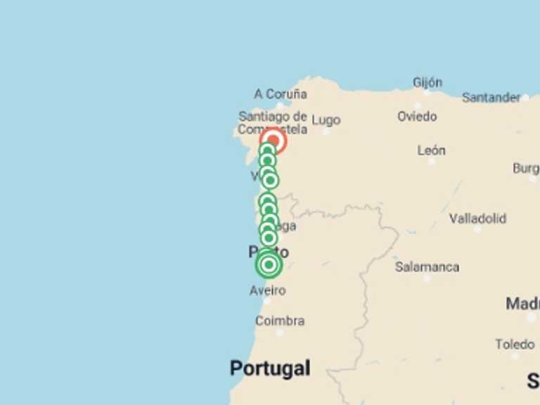 Map of Porto Walking Tour with 12 destination visits for the trip: Portuguese Camino - Porto to Santiago