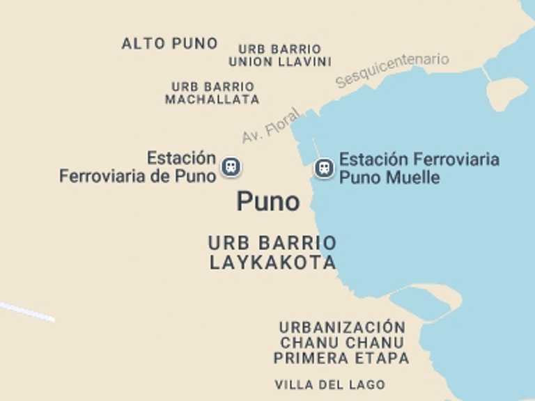 Map itinerary of Andes Tour in December 2026 with 1 destination visits for the trip: Puno Airport Departure Shared Transfer - Lake Hotels