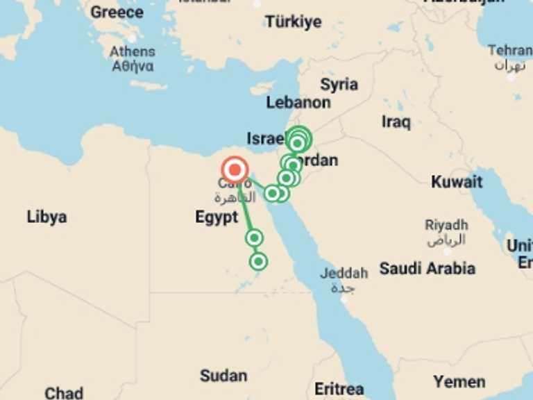 Map of Luxor Explorer Tour with 11 destination visits for the trip: Middle East Dream Escape: Iconic Petra & The Great Pyramids