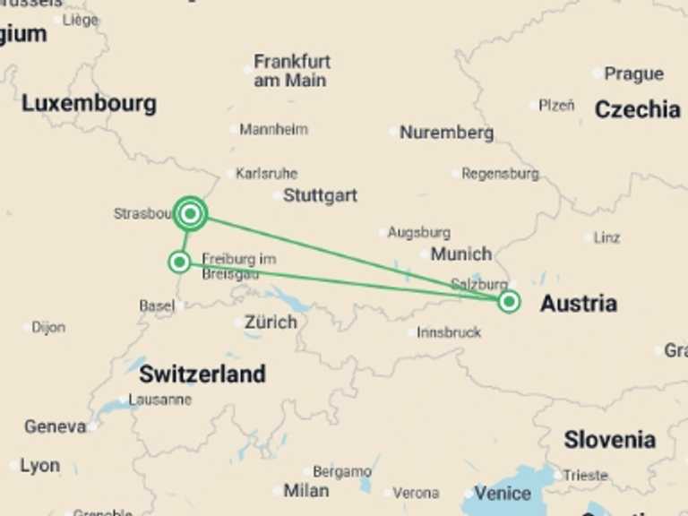 Map of Europe Sightseeing Tour with 4 destination visits for the trip: Gastronomy on the Rhine with Marc Haeberlin(2) (port-to-port cruise)