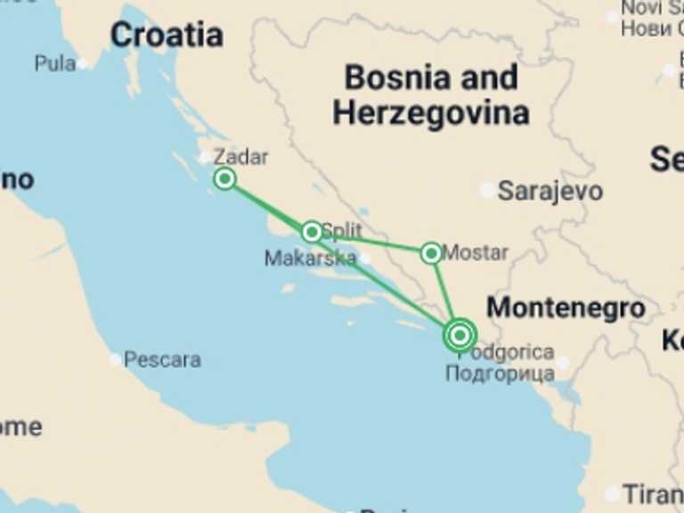 Map of Europe Tour with 4 destination visits for the trip: Discover Croatia And Bosnia, Self-drive (multi Country)