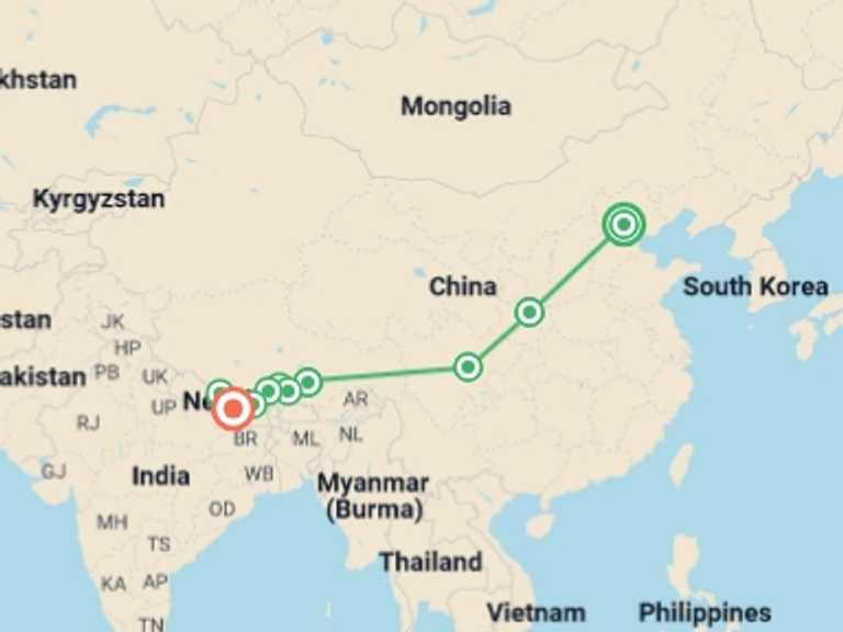 Map of Shigatse Tour with 10 destination visits for the trip: Best of China & Tibet