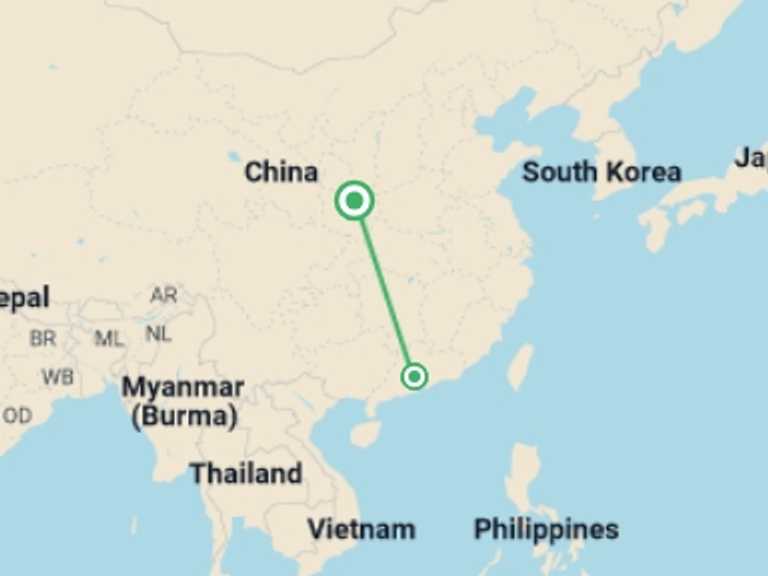 Map of China Tour with 2 destination visits for the trip: Guangzhou City Break, Private Tour