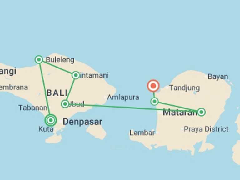 Map itinerary of Asia Tour in Winter with 7 destination visits for the trip: Bali to Gili: The Ultimate Island Odyssey