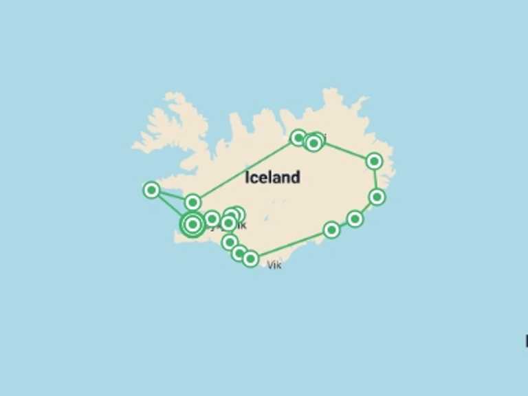 Map itinerary of Reykjavik Tour in Summer with 6 destination visits for the trip: Iceland Circle & Solar Eclipse 2026 - 8 days