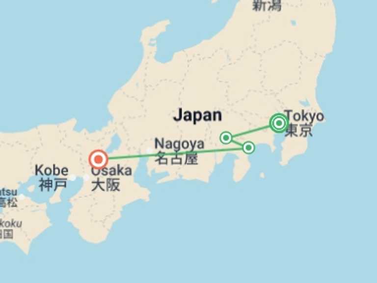 Map of East Asia Tour with 3 destination visits for the trip: Luxury Japan Wellness Tour