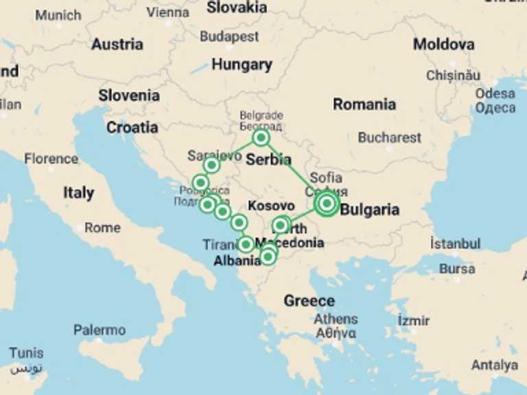 Map of Bosnia Herzegovina Tour with 7 destination visits for the trip: Balkans Uncovered Luxury Tour