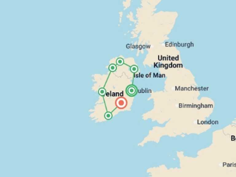 Map of Dublin City sightseeing Tour with 6 destination visits for the trip: The Best of Ireland featuring the Wild Atlantic Way