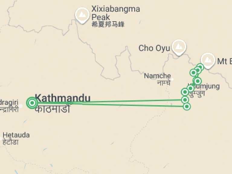 Map of Asia Tour with 9 destination visits for the trip: Everest Base Camp Trek - 15 days