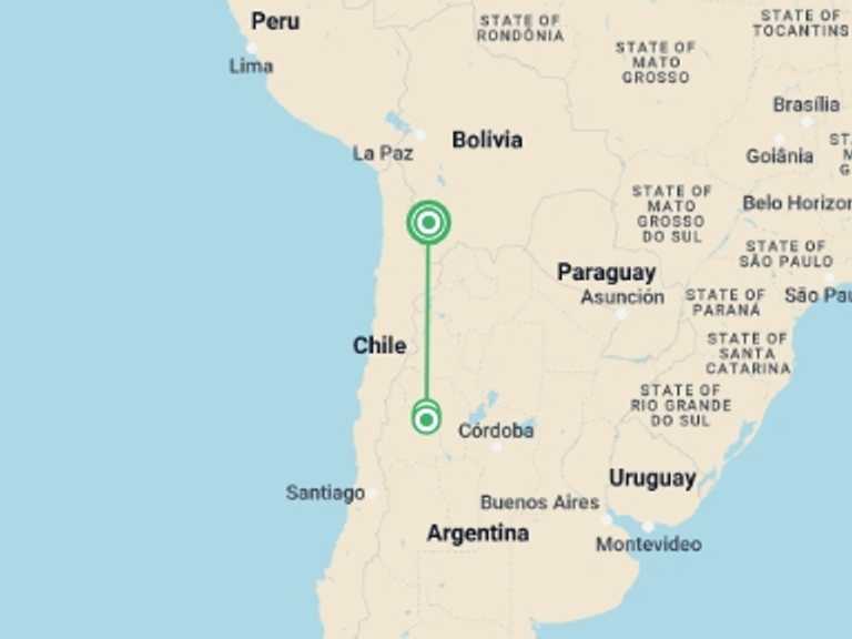 Map of Bolivia Tour with 3 destination visits for the trip: 4-Day Trip San Juan