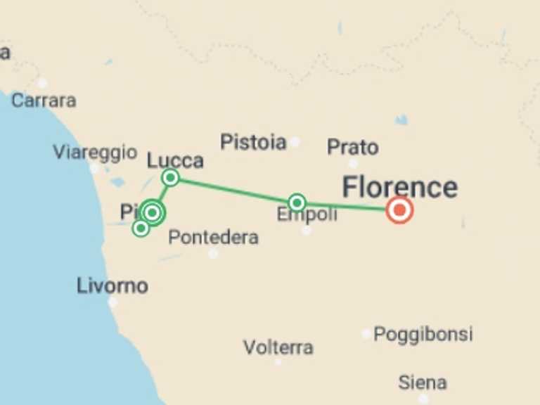 Map of a Bicycle Tour with 7 destination visits for the trip: Tuscany Cycle for Families
