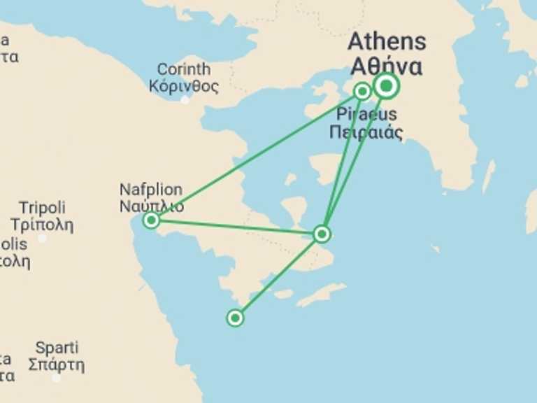 Map of a River cruise Tour with 1 destination visits for the trip: Peloponnese and Saronic Islands Bike & Boat