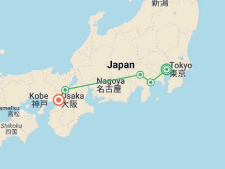 Map itinerary of Asia Tour in September 2026 with 5 destination visits for the trip: Japan's Breathtaking Icons and Heritage - 8 days