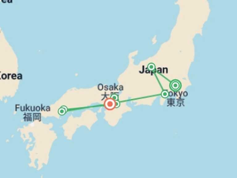 Map of a Walking Tour with 8 destination visits for the trip: Japan Adventure 17 Day