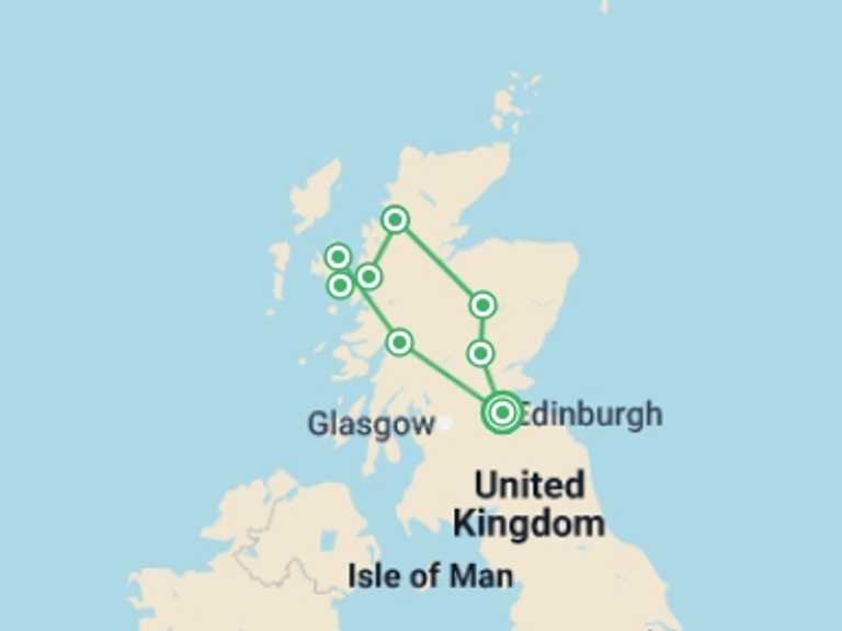Map of 5-Day Scotland Tour with 4 destination visits for the trip: Scottish Highlands From Edinburgh - 5 days