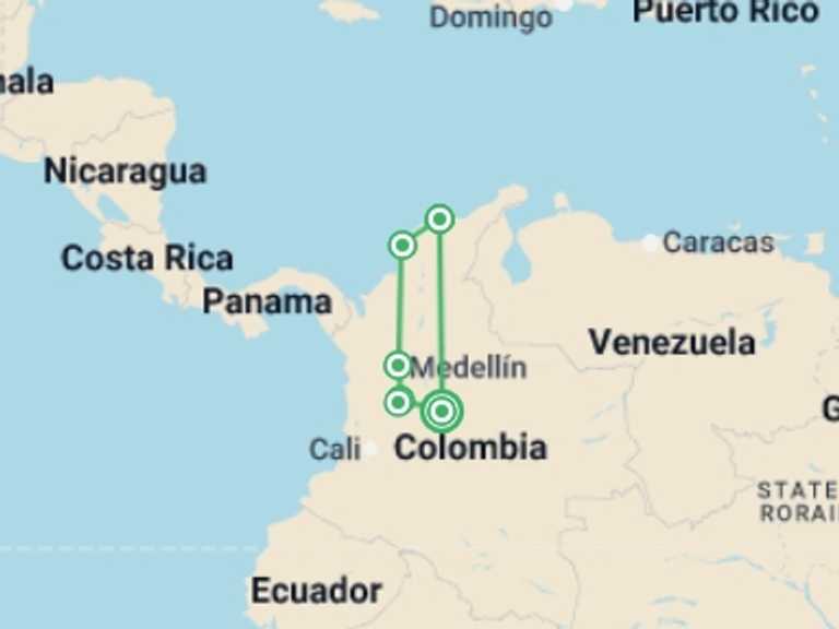 Map itinerary of Bogota Tour in June 2026 with 6 destination visits for the trip: Colombia Circuit (from Bogota) Travel Pass