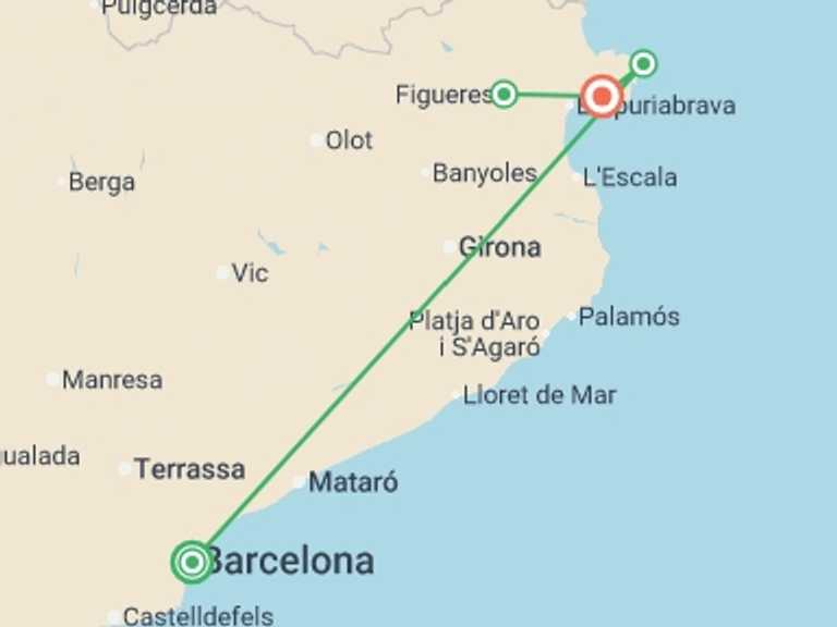 Map of Spain Tour with 3 destination visits for the trip: Pyrenees by Train - 8 days