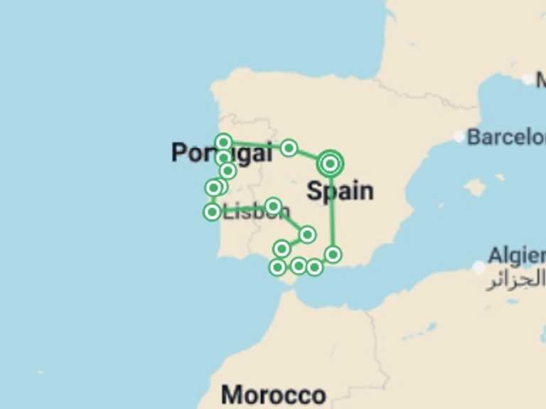 Map of Europe Tour with 8 destination visits for the trip: Perfect Portugal & Southern Spain - 14 days