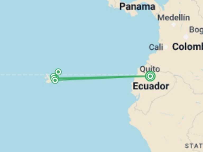 Map of a Sailing, yachting and motor boating Tour with 5 destination visits for the trip: Galápagos — North & Central Islands aboard the Eden