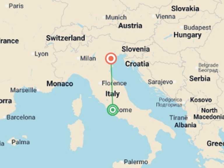 Map itinerary of Mediterranean Tour in December 2026 with 2 destination visits for the trip: Rome’s Finest: A Premium City Escape