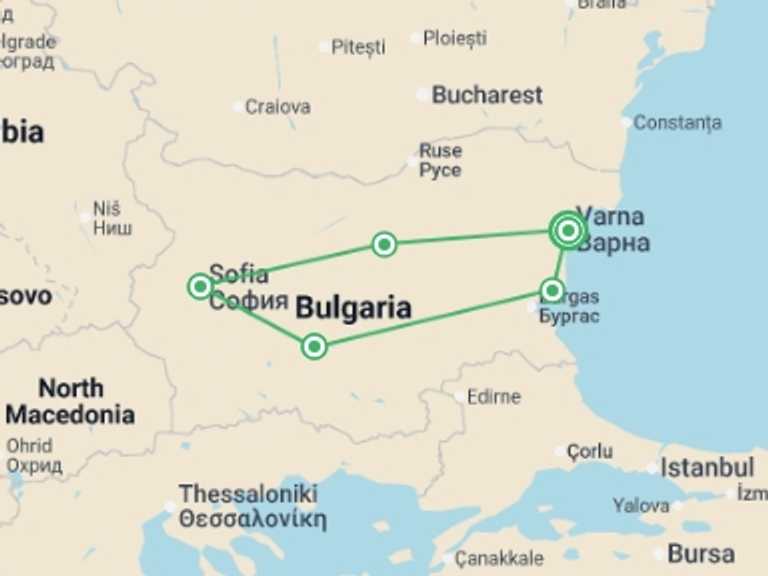 Map of Eastern Europe Food Tour with 4 destination visits for the trip: Explore Bulgaria In A Week, Self-drive