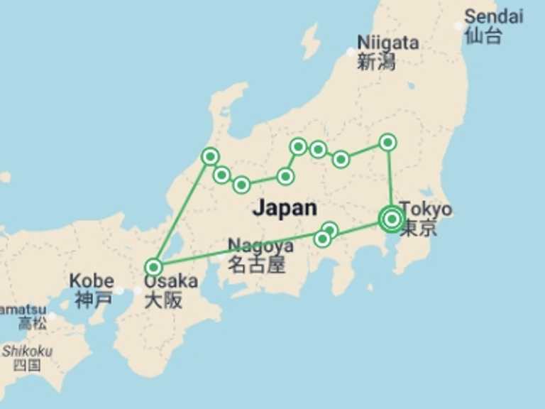 Map itinerary of Asia Tour in July 2026 with 7 destination visits for the trip: Discover Hidden Japan