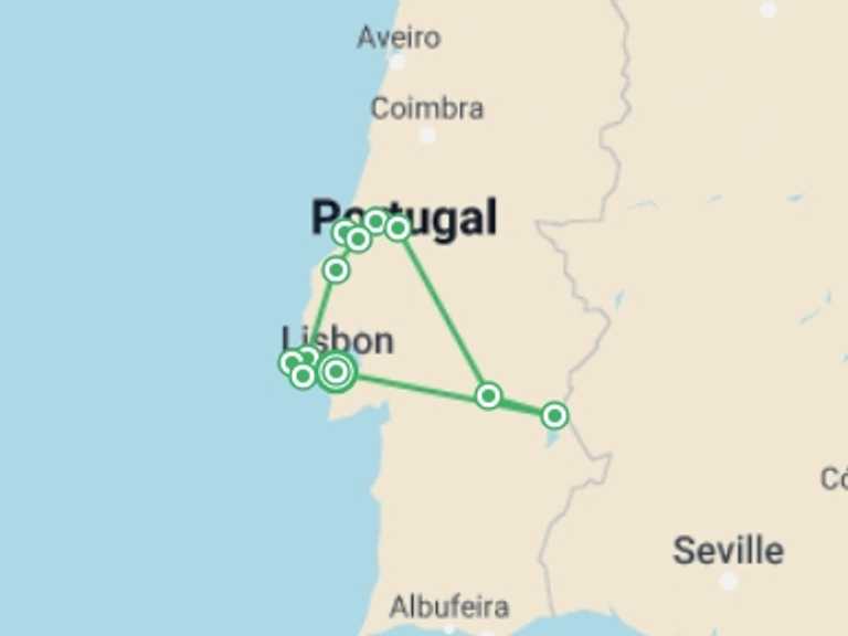 Map of Lisbon Cultural, religious and historic sites Tour with 4 destination visits for the trip: Wonders of Portugal