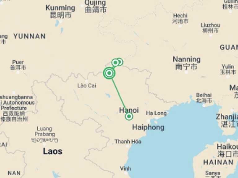Map of Hanoi Active and outdoor Tour with 3 destination visits for the trip: Ha Giang Panoramas 4 Days 3 Nights