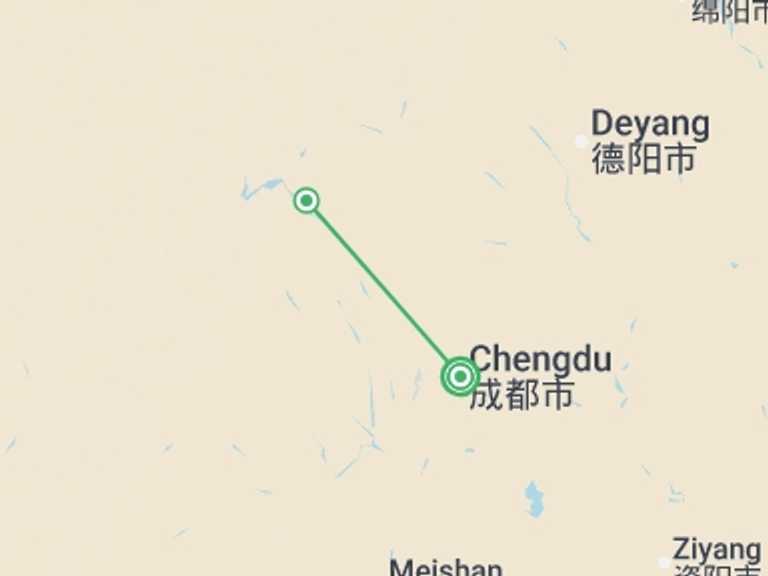 Map itinerary of Asia Tour in June 2026 with 2 destination visits for the trip: Pandas, Chengdu & Dujiangyan (Superior) - 4 days