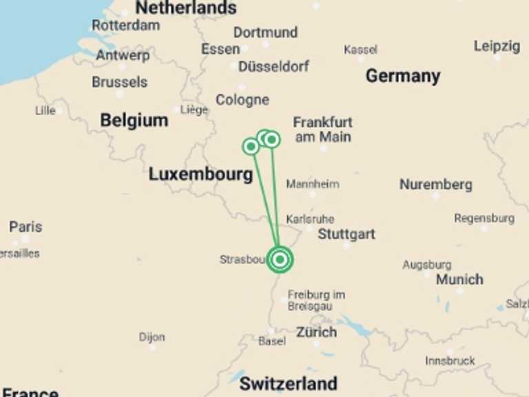 Map of 5-Day Strasbourg Tour with 4 destination visits for the trip: The Rhine and Moselle Rivers