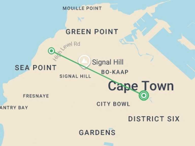 Map of Africa Tour with 2 destination visits for the trip: Classic Safari & Cape Town - 7 days