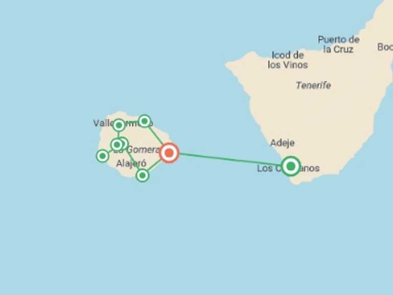 Map of a Winter adventure Tour with 8 destination visits for the trip: Exploring La Gomera - 8 Days