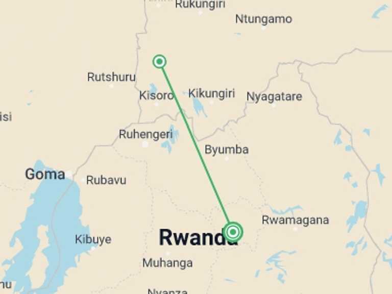 Map of a Explorer Tour with 2 destination visits for the trip: Gorilla Trek Independent Adventure